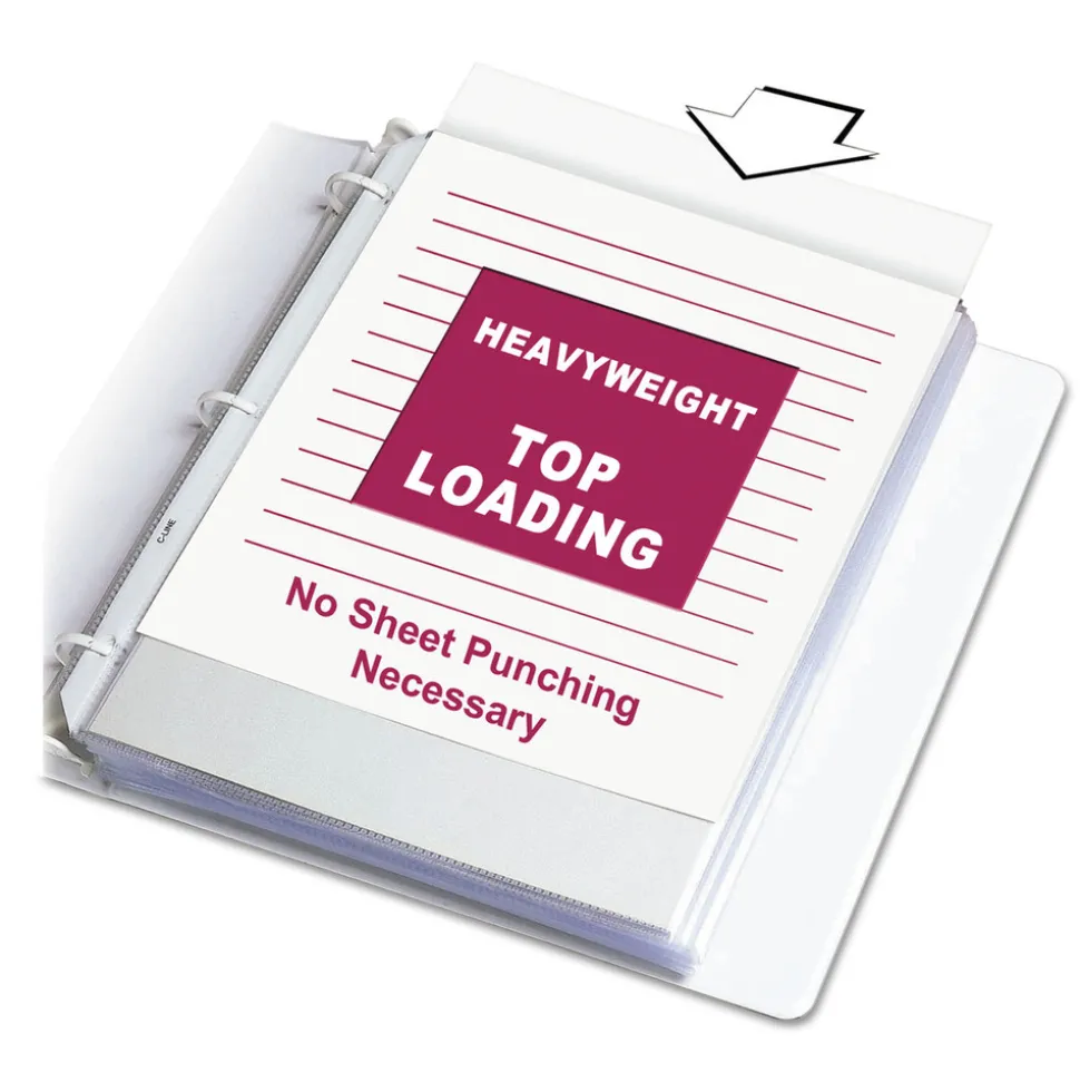 C-Line 3-Hole Punched Top Load 8.5 in. x 11 in. Insert Heavy-Duty Polypropylene Sheet Protectors - Clear Front (50/Box)