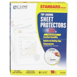C-Line 3-Hole Punched Top Load 8.5 in. x 11 in. Insert Medium-Duty Polypropylene Sheet Protectors - Clear Front (50/Box)