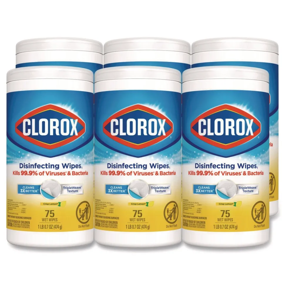 Clorox 7 in. x 7.75 in. 1-Ply Bleach Free Disinfecting Cleaning Wipes - Crisp Lemon White (6/Carton)