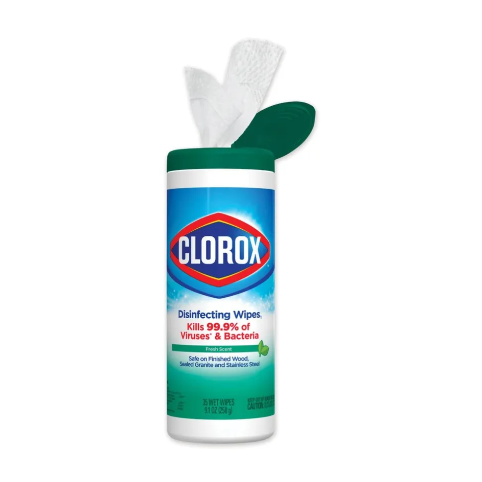 Clorox 7 in. x 8 in. 1-Ply Bleach Free Disinfecting Wipes - Fresh Scent, White (12 Canisters/Carton)