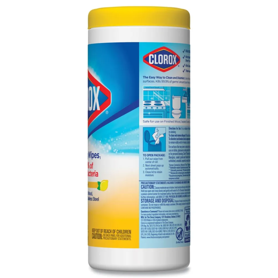 Clorox 7 in. x 8 in. 1-Ply Disinfecting Wipes - Crisp Lemon, White (35/Canister)