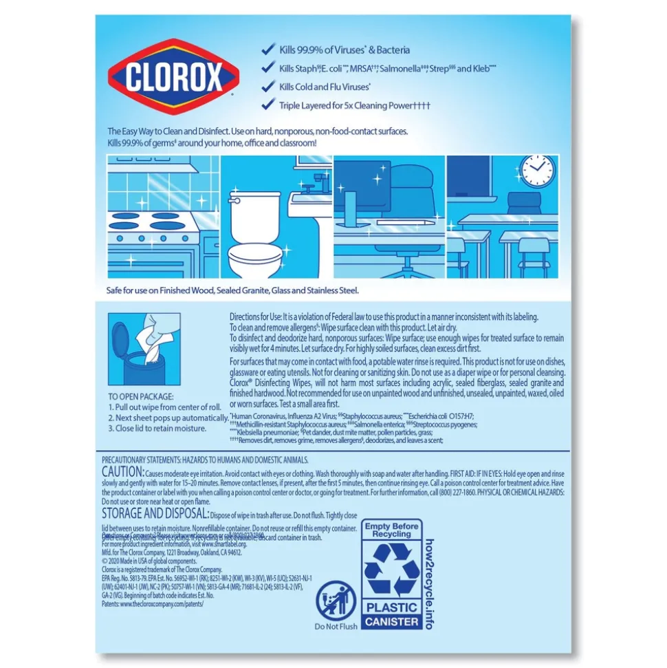 Clorox 7 in. x 8 in. 1-Ply Disinfecting Wipes - Crisp Lemon, White (35/Canister)