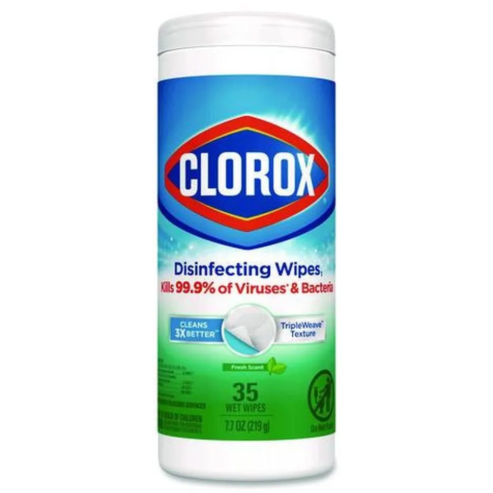 Clorox 7 in. x 8 in. 1-Ply Disinfecting Wipes - Fresh Scent, White (35/Canister)