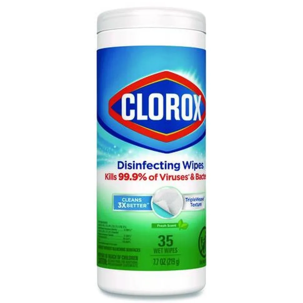 Clorox 7 in. x 8 in. 1-Ply Disinfecting Wipes - Fresh Scent, White (35/Canister)