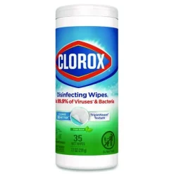Clorox 7 in. x 8 in. 1-Ply Disinfecting Wipes - Fresh Scent, White (35/Canister)