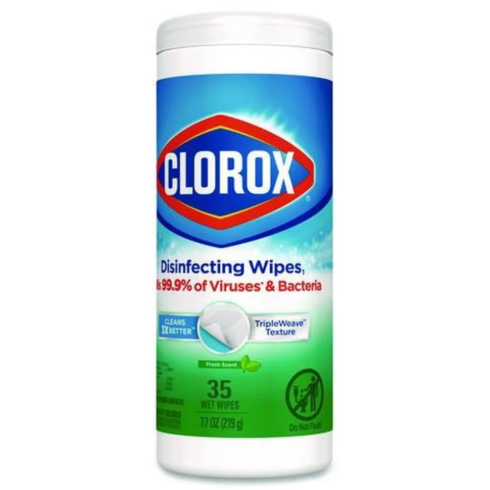Clorox 7 in. x 8 in. 1-Ply Disinfecting Wipes - Fresh Scent, White (35/Canister)