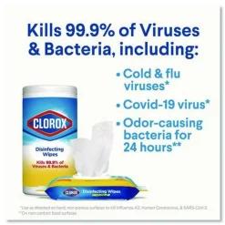 Clorox 7 in. x 8 in. 1-Ply Disinfecting Wipes - Fresh Scent, White (35/Canister)