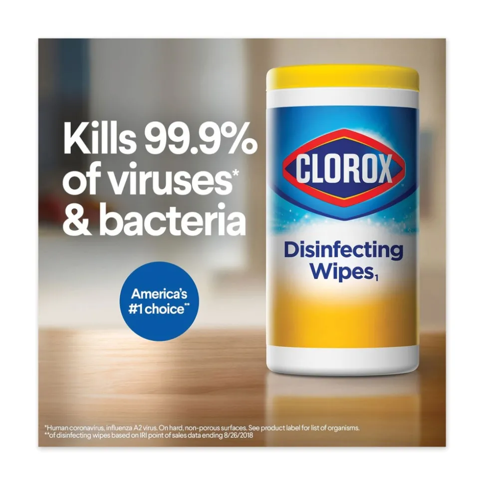 Clorox 7 in. x 8 in. 1-Ply Disinfecting Wipes - Fresh Scent/Citrus Blend (35/Canister, 3/Pack, 5 Packs/Carton)
