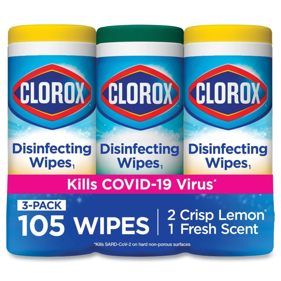 Clorox 7 in. x 8 in. 1-Ply Disinfecting Wipes - Fresh Scent/Citrus Blend, White (35/Canister, 3 Canisters/Pack)