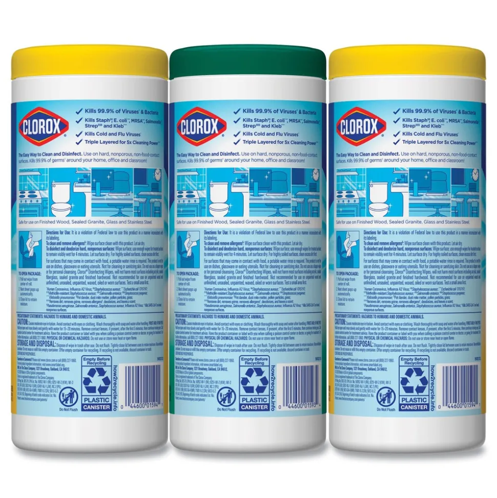 Clorox 7 in. x 8 in. 1-Ply Disinfecting Wipes - Fresh Scent/Citrus Blend, White (35/Canister, 3 Canisters/Pack)
