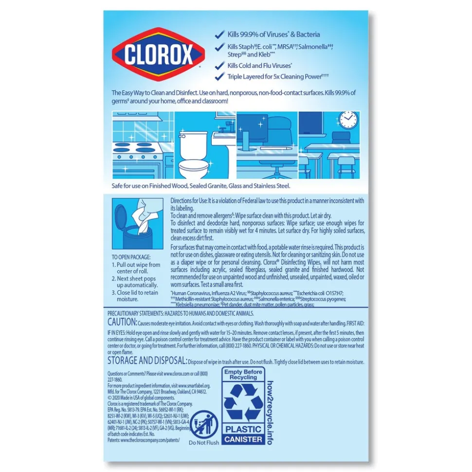 Clorox 7 in. x 8 in. 1-Ply Disinfecting Wipes - Fresh Scent/Citrus Blend, White (35/Canister, 3 Canisters/Pack)
