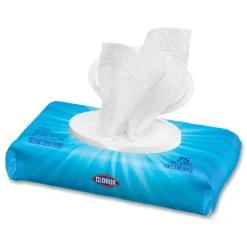 Clorox 8 in. x 7 in. 1-Ply Easy Pull Pack Disinfecting Wipes - Lemon Scent White (6 Boxes/Carton)