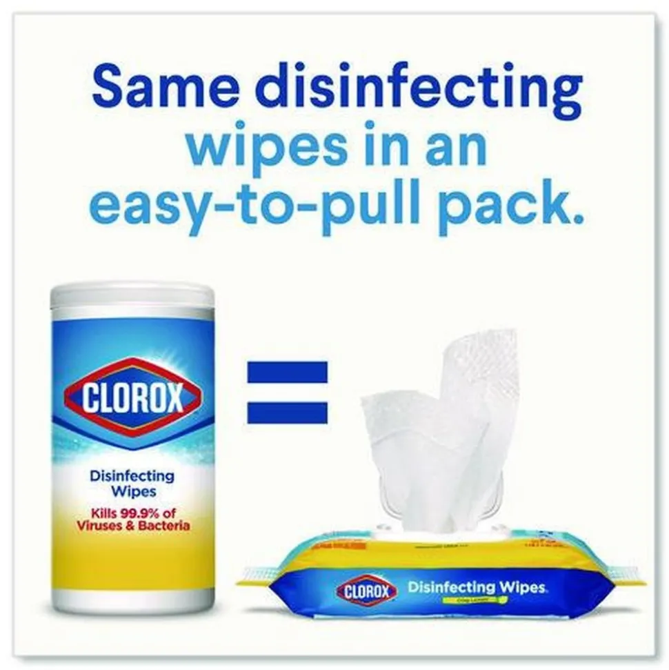 Clorox 8 in. x 7 in. 1-Ply Easy Pull Pack Disinfecting Wipes - Lemon Scent White (6 Boxes/Carton)