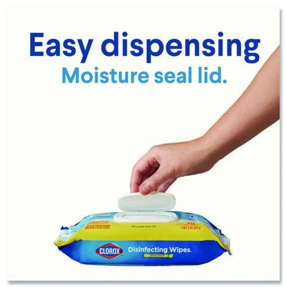 Clorox 8 in. x 7 in. 1-Ply Easy Pull Pack Disinfecting Wipes - Lemon Scent White (6 Boxes/Carton)
