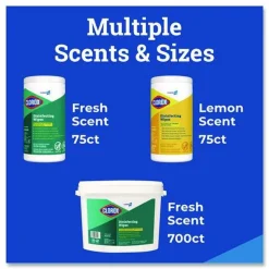 Clorox 1 Ply 7 in. x 8 in. Fresh Scent Disinfecting Wipes - White (2/Carton)