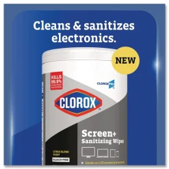 Clorox CloroxPro ScreenPlus 6 in. x 8 in. Sanitizing Wipes - Citrus Blend White (6/Carton)