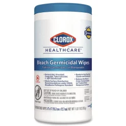 Clorox Healthcare 6 in. x 5 in. 1-Ply Bleach Germicidal Wipes - Unscented, White (150/Canister)