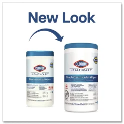 Clorox Healthcare 6 in. x 5 in. 1-Ply Bleach Germicidal Wipes - Unscented, White (150/Canister)