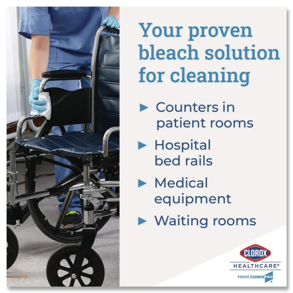 Clorox Healthcare 6 in. x 5 in. 1-Ply Bleach Germicidal Wipes - Unscented, White (150/Canister)