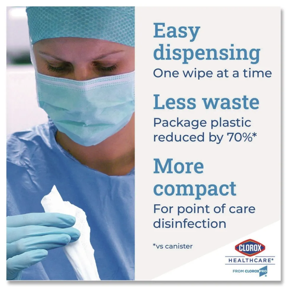 Clorox Healthcare 6 in. x 5 in. 1-Ply Bleach Germicidal Wipes - Unscented, White (150/Canister)