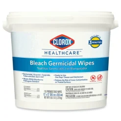 Clorox Healthcare 12 in. x 12 in. 1-Ply Bleach Germicidal Wipes - Unscented, White (110/Bucket)