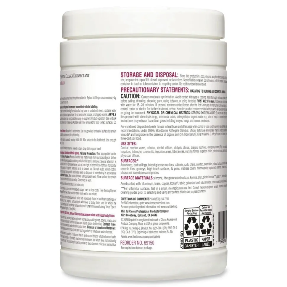 Clorox Healthcare 6-3/4 in. x 8 in. Dispatch Cleaner Disinfectant Towels (8/Carton)