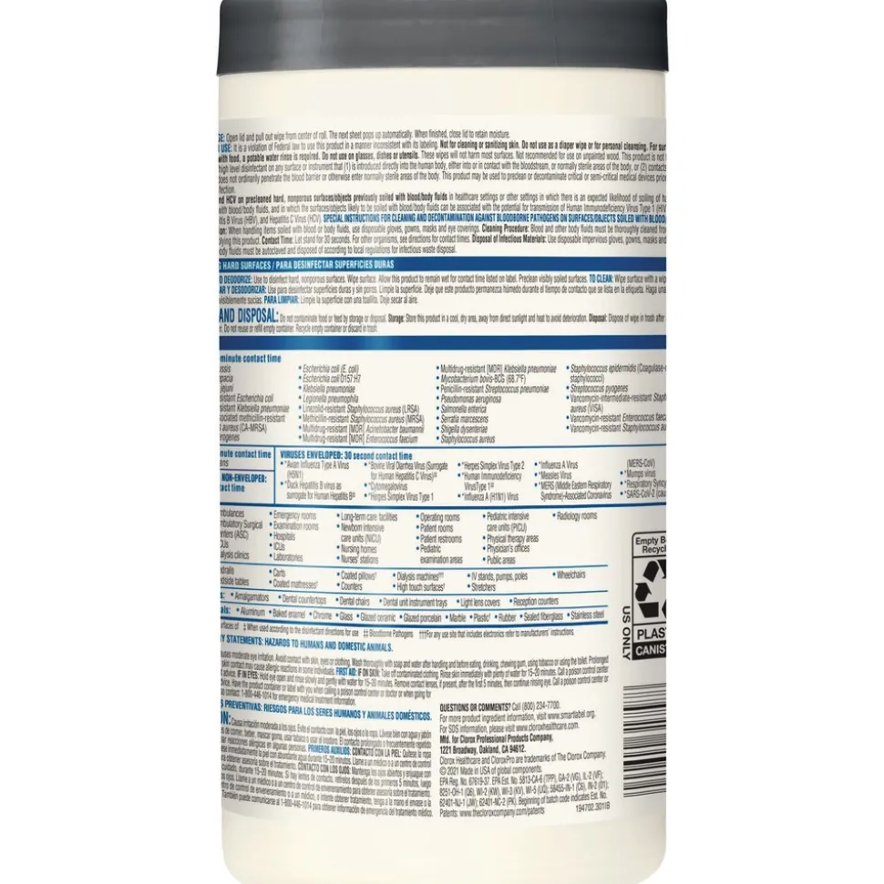 Clorox Healthcare VersaSure 6 in. x 5 in. 1-Ply Cleaner Disinfectant Wipes - Fragranced White