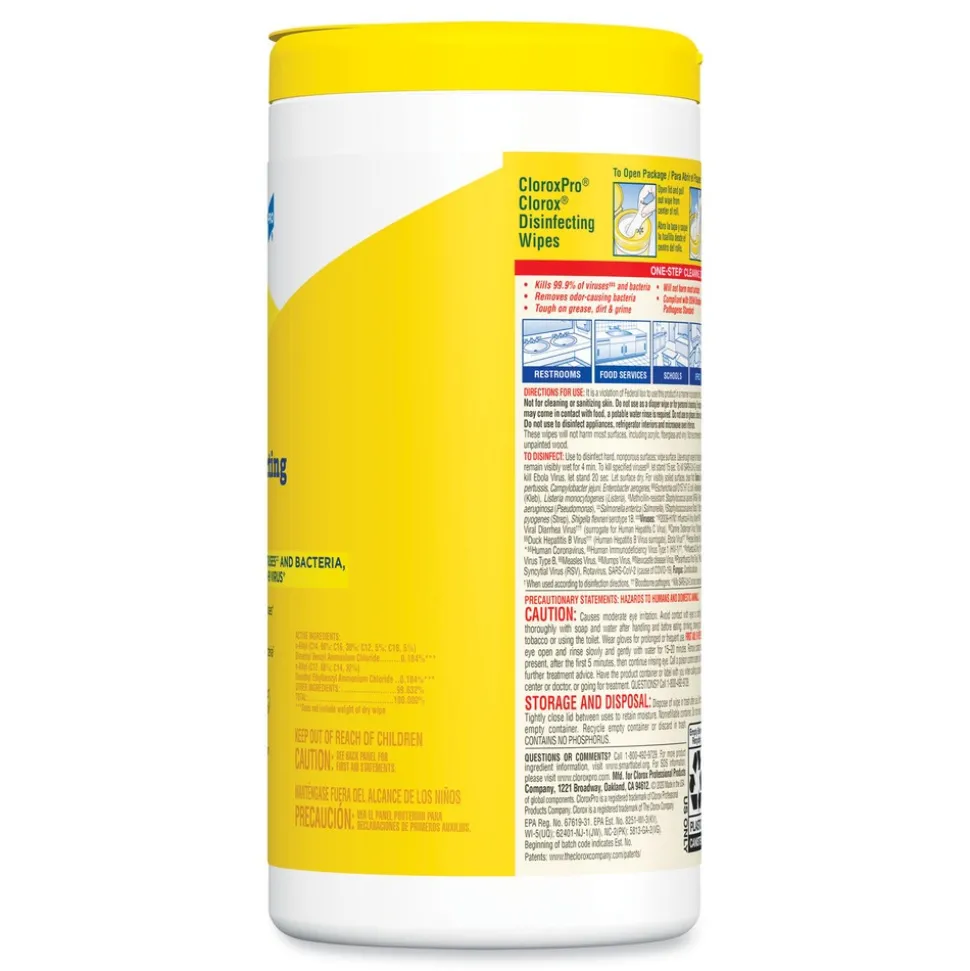 Clorox 1-Ply 7 in. x 8 in. Disinfecting Wipes - Lemon Fresh, White (75/Canister)