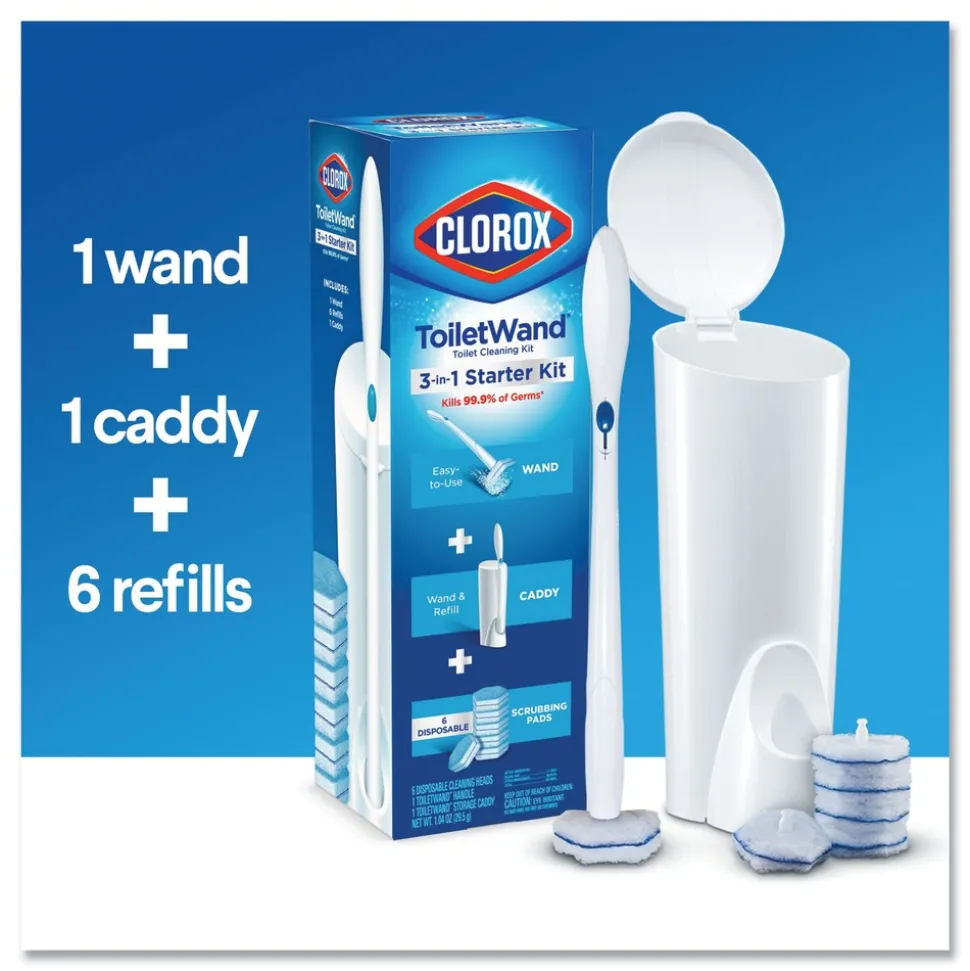 Clorox ToiletWand Disposable Toilet Cleaning System with Handle/Caddy/Refills - White (6/Carton)