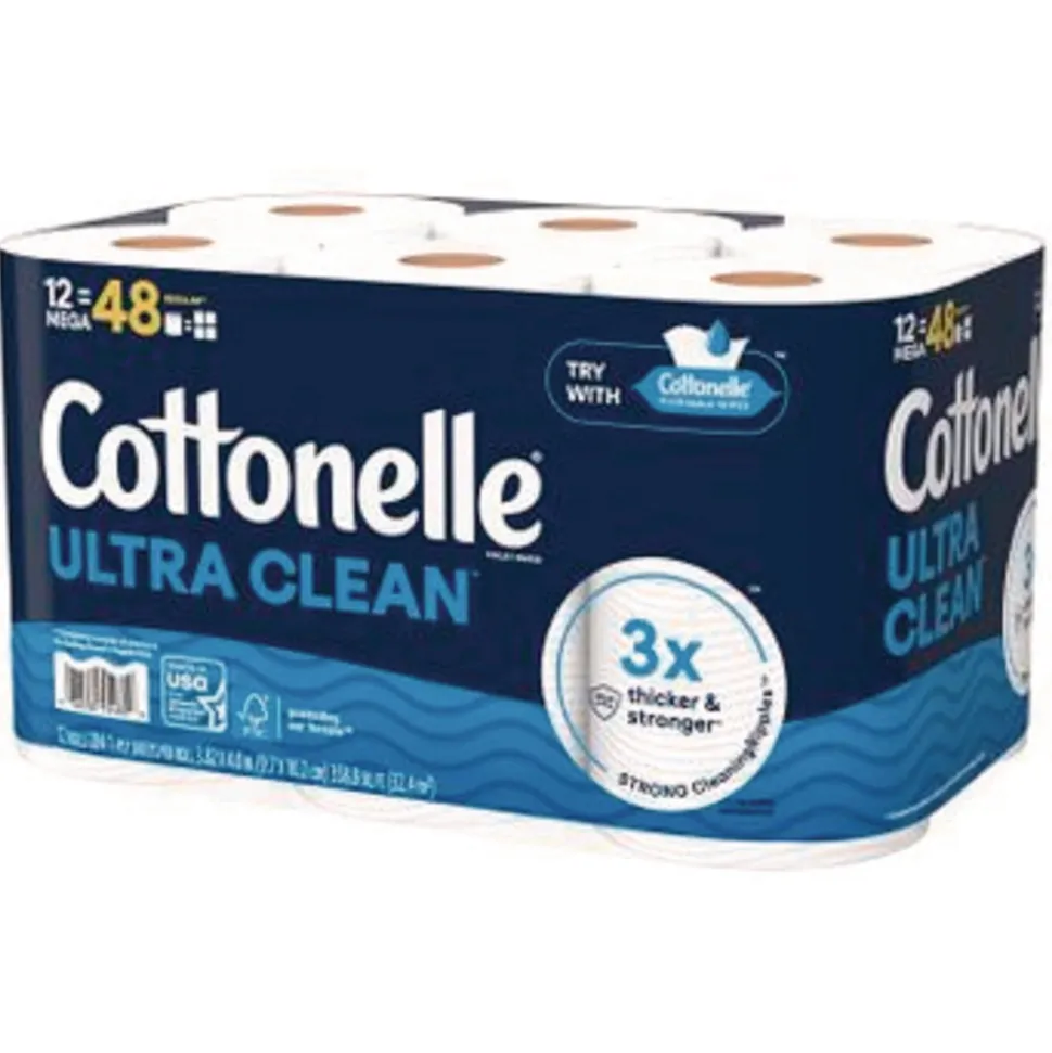Cottonelle Ultra CleanCare 1-Ply Septic Safe Strong Bath Tissue Toilet Paper - White (4/Carton)