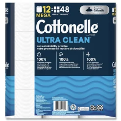 Cottonelle Ultra CleanCare 1-Ply Septic Safe Mega Rolls Strong Tissue Toilet Paper - White (48/Carton)