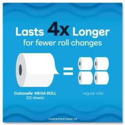 Cottonelle Ultra CleanCare 1-Ply Septic Safe Mega Rolls Strong Tissue Toilet Paper - White (48/Carton)