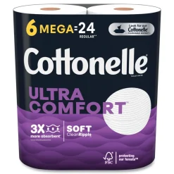Cottonelle Ultra ComfortCare Toilet Paper, Soft Tissue, Mega Rolls, Septic Safe, 2-Ply, White, 284/Roll, 6 Rolls/Pack, 36 Rolls/Carton