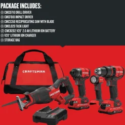 Craftsman V20 Brushless Lithium-Ion Cordless 4-Tool Combo Kit with (2) 2 Ah Batteries