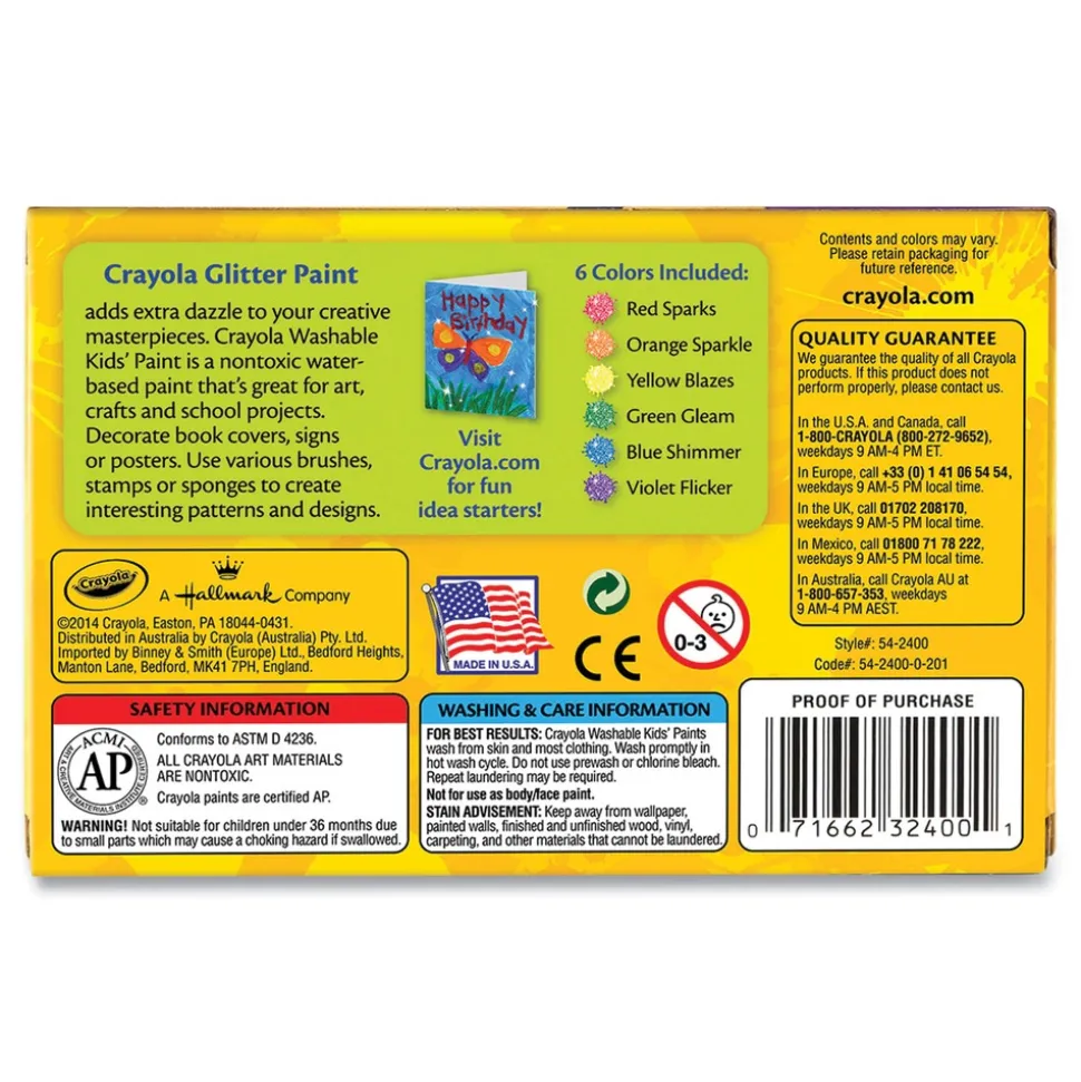 Crayola 2 oz Washable Paint - 6 Assorted Classic Colors