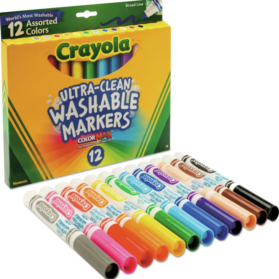 Crayola Broad Bullet Tip Ultra-Clean Washable Markers - Assorted Colors (12/Set)