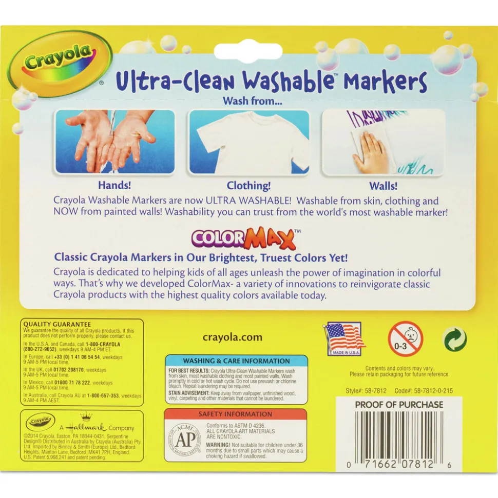 Crayola Broad Bullet Tip Ultra-Clean Washable Markers - Assorted Colors (12/Set)