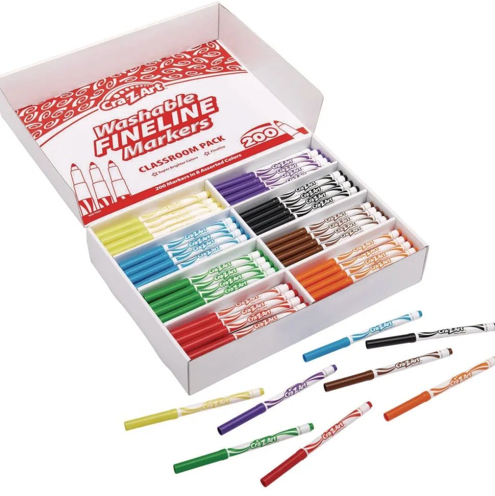Cra-Z-Art Washable Fineline Bullet Tip Markers Classpack - Assorted Colors (200/Set)