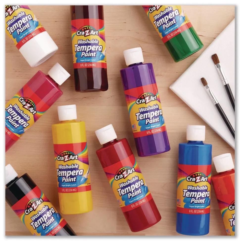 Cra-Z-Art Washable Tempera Paint, 10 Assorted Colors, 8 oz Bottle, 10/Pack