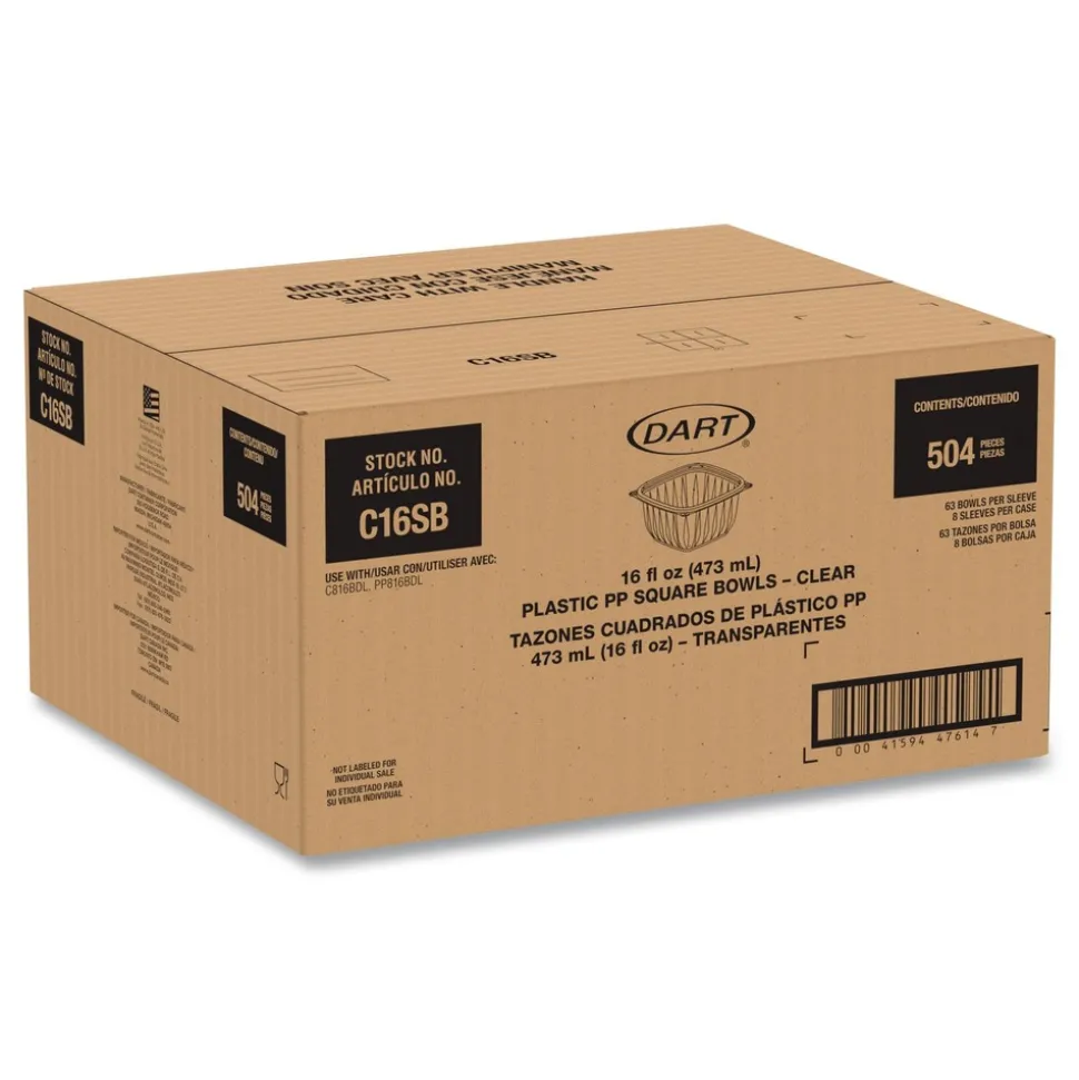 Dart 8.5 in. x 8.5 in. x 1.96 in. 16 oz. Plastic Bowls - Square Clear (504/Carton)