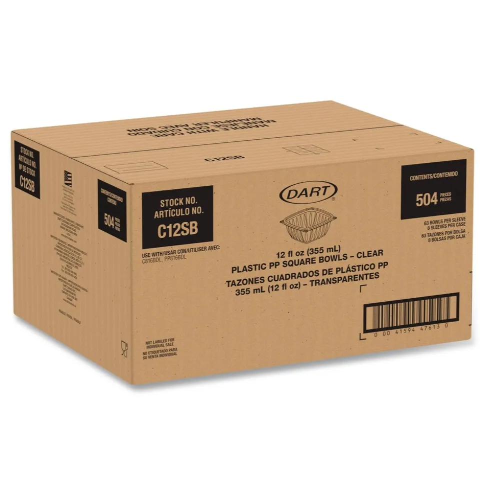 Dart 8.5 in. x 8.5 in. x 2.64 in. 12 oz. Plastic Bowls - Square Clear (504/Carton)