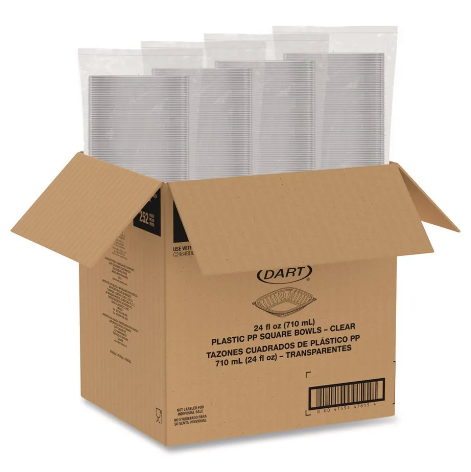 Dart 5 in. x 5 in. x 1.99 in. 24 oz. Plastic Bowls - Square Clear (252/Carton)