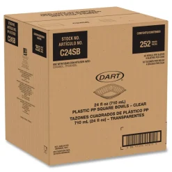 Dart 5 in. x 5 in. x 1.99 in. 24 oz. Plastic Bowls - Square Clear (252/Carton)