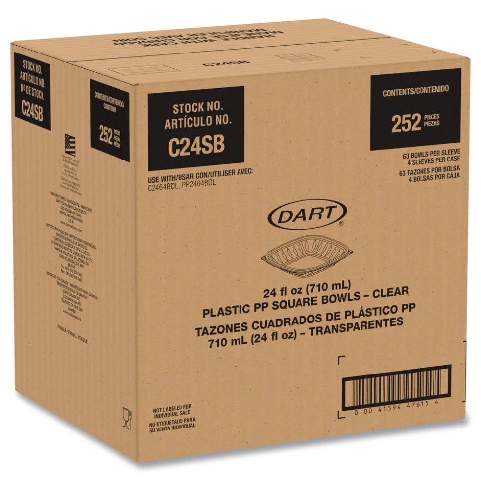 Dart 5 in. x 5 in. x 1.99 in. 24 oz. Plastic Bowls - Square Clear (252/Carton)
