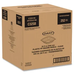 Dart 5 in. x 5 in. x 1.49 in. 32 oz. Plastic Bowls - Square Clear (252/Carton)