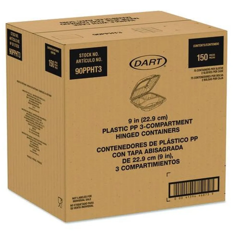 Dart 9 in. x 8.75 in. x 3 in. 3-Compartments ProPlanet Microwaveable Plastic Hinged Containers - Clear (150/Carton)