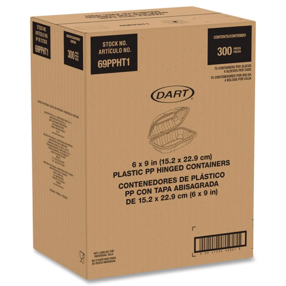 Dart 6.5 in. x 9 in. x 3 in. ProPlanet Microwaveable Hinged Plastic Containers - Clear (300/Carton)
