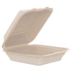 Dart 8.65 in. x 7.94 in. x 2.98 in. ProPlanet Seal Compostable Molded Fiber Hinged Trays - Natural (200/Carton)