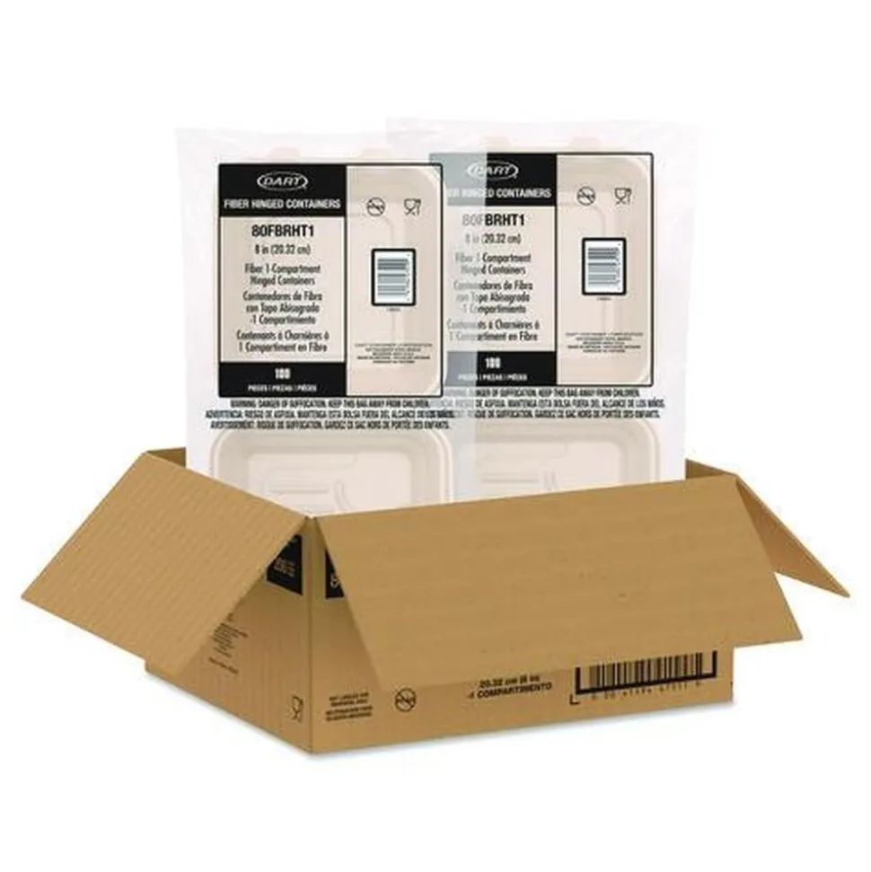 Dart 8.65 in. x 7.94 in. x 2.98 in. ProPlanet Seal Compostable Molded Fiber Hinged Trays - Natural (200/Carton)