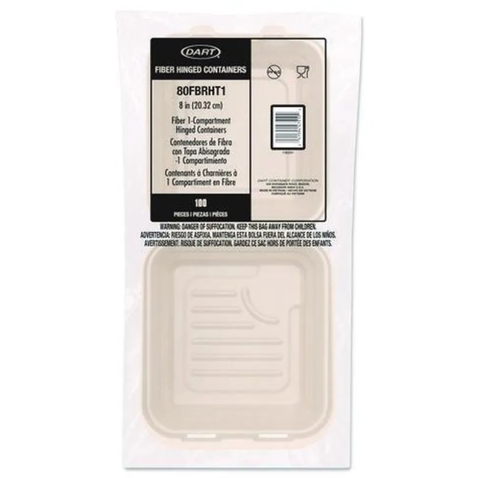 Dart 8.65 in. x 7.94 in. x 2.98 in. ProPlanet Seal Compostable Molded Fiber Hinged Trays - Natural (200/Carton)